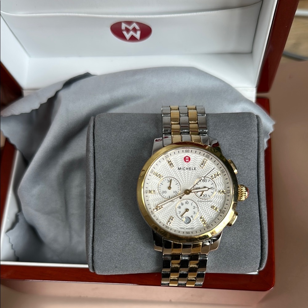 Michele Silver and Gold Chronograph Watch